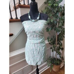 Sand & Spirit Womens Green Floral Polyester Off The Shoulder Knee Length Dress L